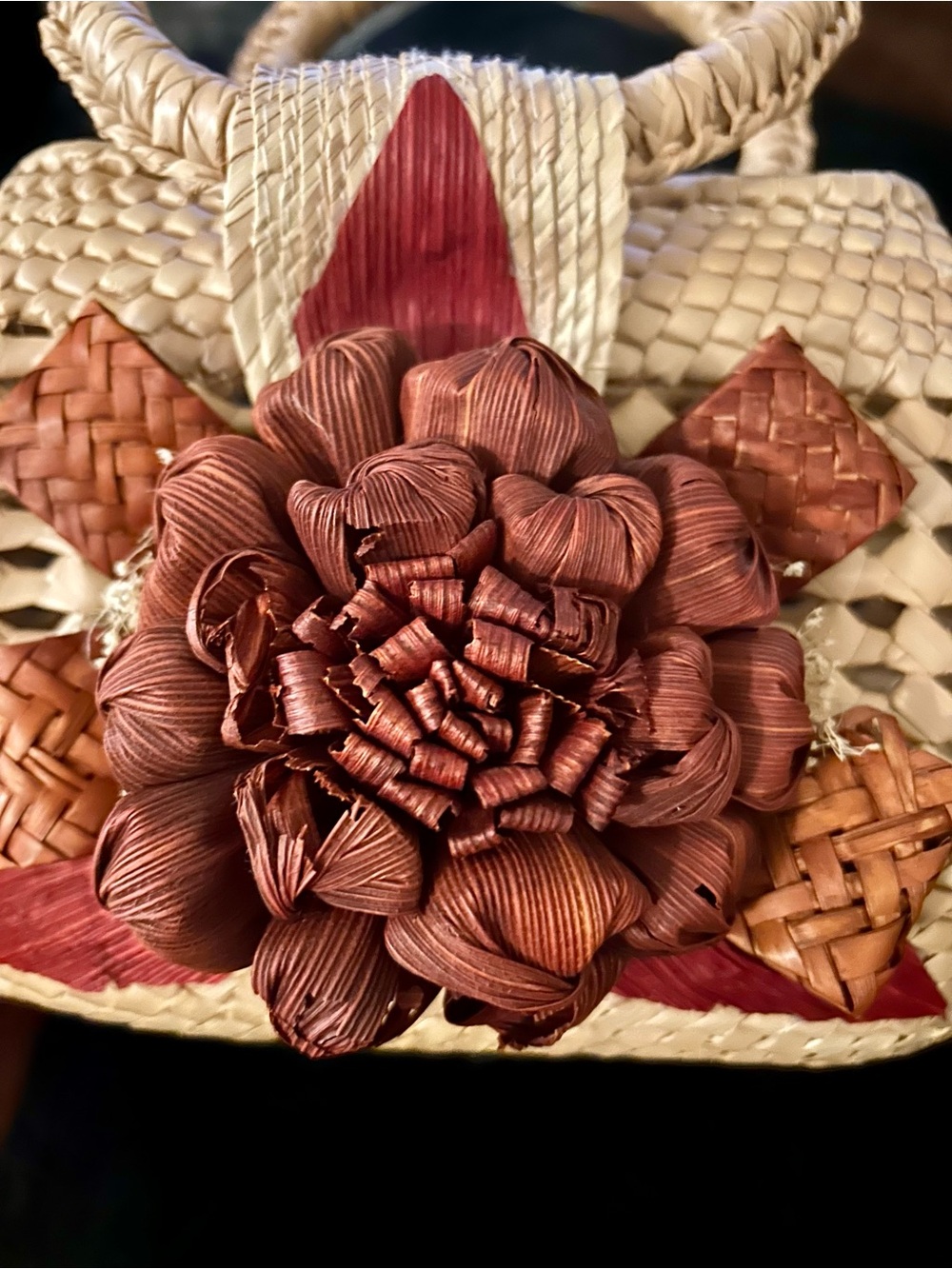 Vintage Straw Weave Handbag Beach Flowers Cottagecore Handles Retro Resort - Picture 2 of 5